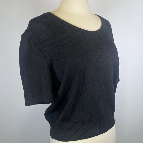 Vintage St. John Basics Santana Knit Sweater Short Sleeve Crew Neck Black Medium - Picture 3 of 9